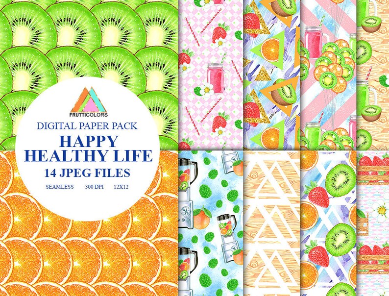 Fruits Digital Paper Summer Fruit Colorful Scrapbook Printable | Etsy