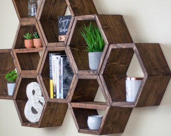 Hexagon Shelves 5.5&quot; Depth | Honeycomb Shelf | Floating Hexagon Shelf | Wall Art | Geometry Shelves