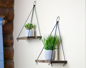 12" Rope Shelves For Plants | Ring Shelf | Hanging Rope Shelf | Succulent Shelf | Rope Shelf For Bathroom | Floating Shelves | Wood Shelves