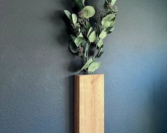 Wooden Wall Vase - 12 Inch | Wood Hanging Vase | Greenery and Dried Flowers