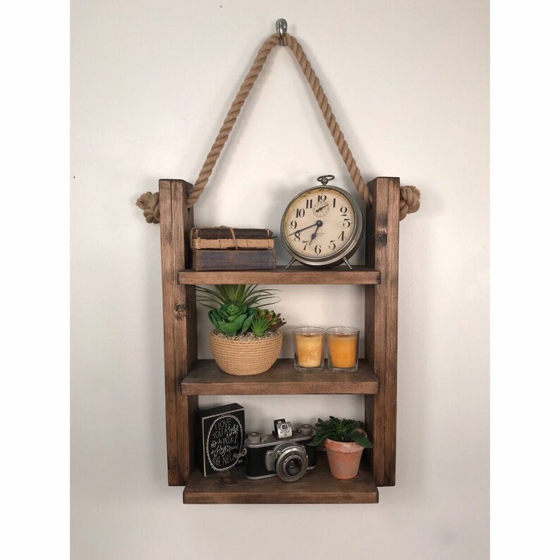 Rustic Ladder Shelf Rustic Wood and Rope Ladder Shelf Etsy
