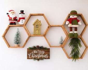 Hexagon Shelves | Christmas Decor | Minimalist Shelves | Modern Floating Shelves | Honeycomb Shelf | Geometric Shelves |