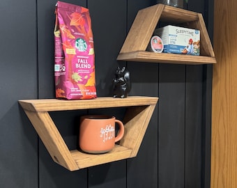 Minimalist Geometric Shelf | Set Of 2 | Coffee Bar | Gift | Trapezoid | Midcentury | Decor | Plant Crystal Rock Picture Display | Modern |