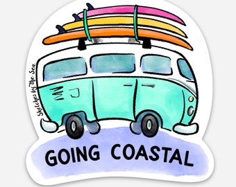 Going Coastal Sticker, Surfer Van Sticker