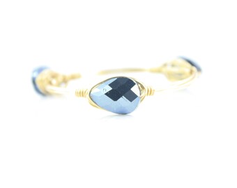 Metallic Blue Crystal Wire Wrapped Bangle, Wire Wrapped Bracelet, Wire Bangle