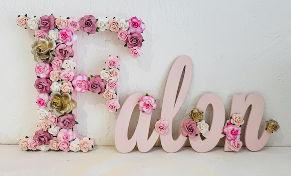 personalised wooden name sign custom floral name sign with sage and pink roses floral baby shower sage green & blush pink nursery wall decor