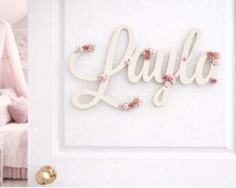 Door sign for kids bedroom, personalised wooden name sign, Baby Name announcement sign
