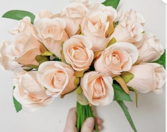 Silk rose bud stems, soft peach silk roses, artificial roses, silk flowers, wedding button holes, silk flower arrangement,