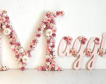 Dusty rose flower name sign personalised dusty rose wall name dusty rose flower letter dusty rose nursery decor personalised wall art