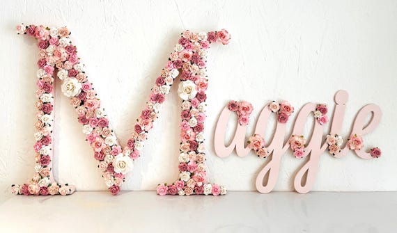 Dusty rose flower name sign personalised dusty rose wall name dusty rose flower letter dusty rose nursery decor personalised wall art