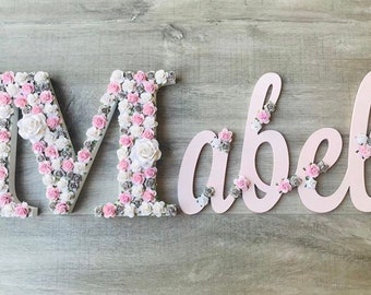 Flower name, name sign, wall name, flower letter, flower nursery name, nursery name sign, flower letter name, flower wall, new baby gift