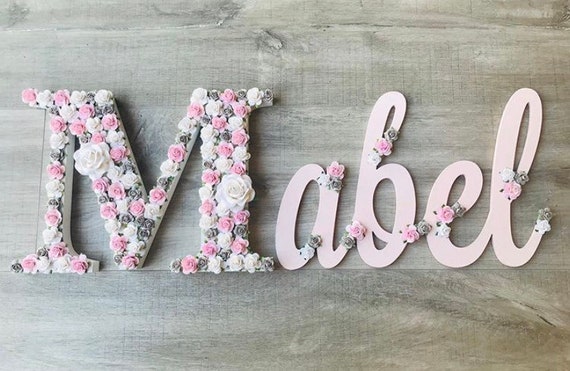 Flower name, name sign, wall name, flower letter, flower nursery name, nursery name sign, flower letter name, flower wall, new baby gift