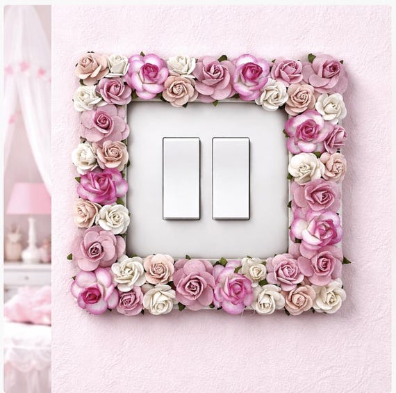 Handmade Floral Light Switch Cover, Rose Nursery Decor, Girls Bedroom Wall art