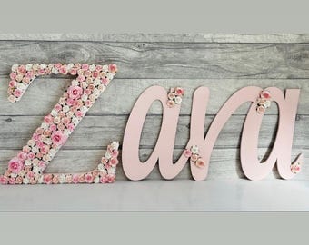 Floral Wooden Name Sign – Custom Nursery Wall Art