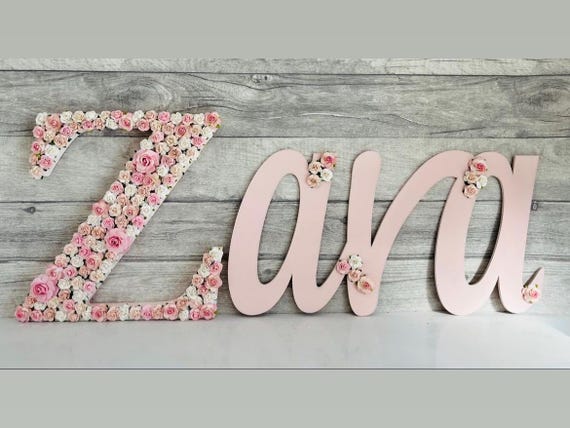 New baby announcement sign wooden name sign flower letter name nursery name sign personalised new baby gift nursery decor