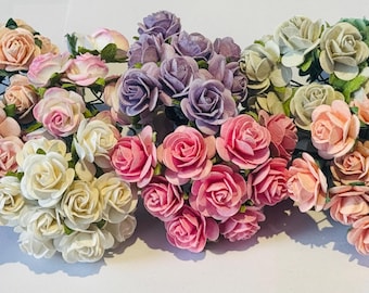 Mulberry Paper Roses for Crafting – Mixed Color Mini Rose Flowers – Scrapbooking, Card Making, DIY Wedding Decor, Floral Craft Supplies