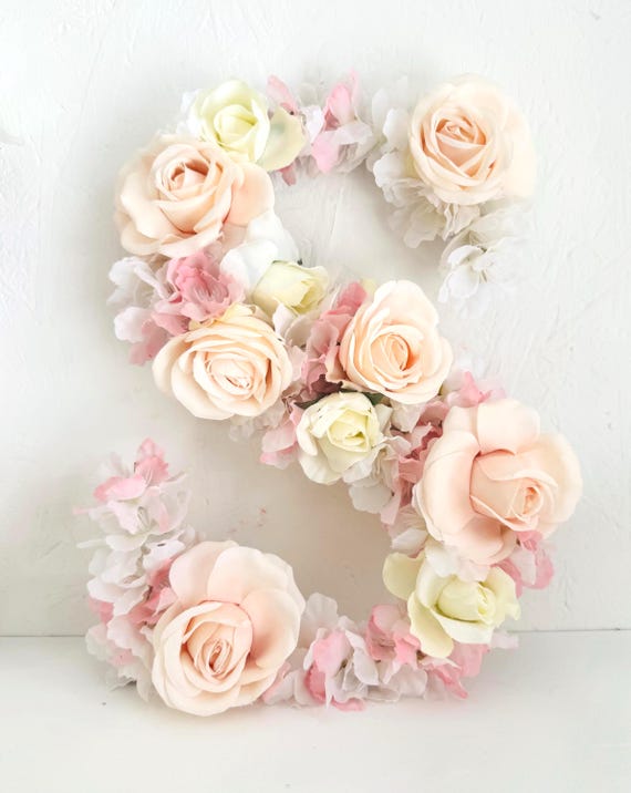 Blush pink large flower letter floral letter custom floral letter for nursery blush pink nursery decor silk flower letter for nursery
