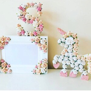 Presentes de unicórnio para meninas, presente de unicórnio para meninas, moldura de unicórnio, presente de unicórnio, unicórnio para meninas, berçário de unicórnio, carta de flores, presente de batizado