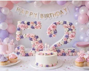 Flower numbers for cake table, Milestone birthday decor, Anniversary party centerpiece, Large floral numbers, Cake smash photo prop