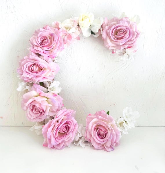 Large flower letter floral letter floral initial custom floral letter nursery whimsical nursery decor silk flower letter wooden letter