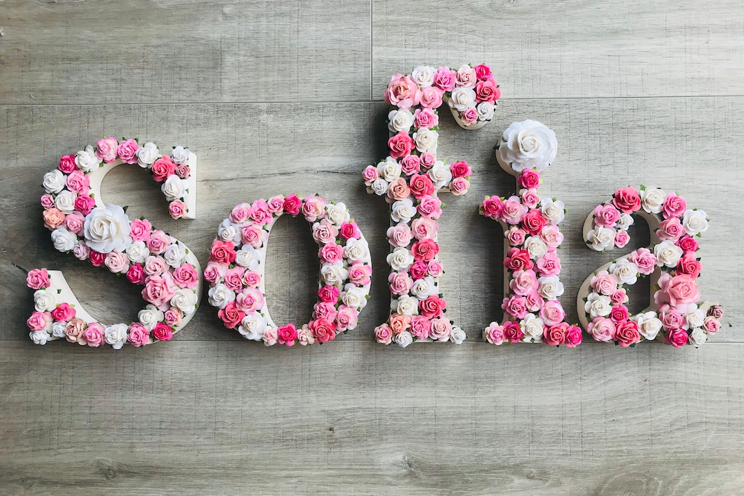 Flower Letters Nursery Name Sign Flower Wall Art Flower Letter Name Above Crib Name Personalised ...