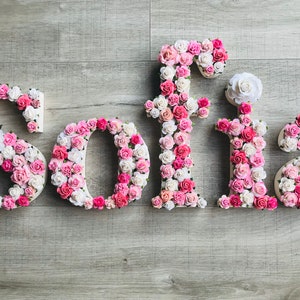 Flower letters, nursery name sign, flower wall art, flower letter name, name sign, flower wall, baby announcement, pink nursery, baby girl