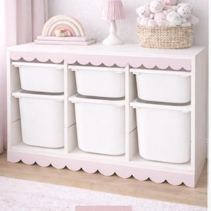 scallop trim for trofast unit, trofast storage solution. scallop decor girls room. new baby nursery storage
