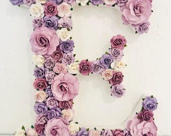 Personalised Flower Letter, Purple Nursery Decor, Personalised Girls Bedroom Wall Art