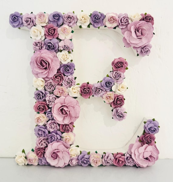 Personalised Flower Letter, Purple Nursery Decor, Personalised Girls Bedroom Wall Art