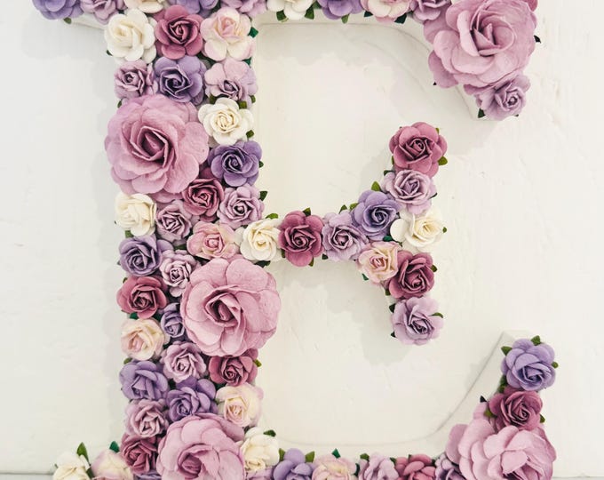 Featured listing image: Personalised Flower Letter, Purple Nursery Decor, Personalised Girls Bedroom Wall Art