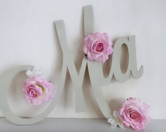 Silk rose Name Sign, name sign, wooden name sign. nursery name sign, wall art