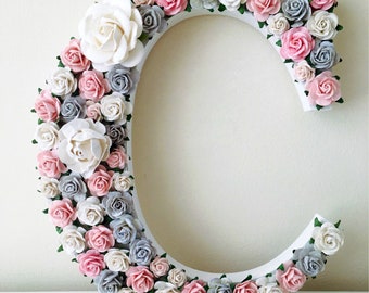 Personalised wooden letter decor Paper flower personalised letter wooden flower letter for girls nursery and girls bedroom Nursery wall art
