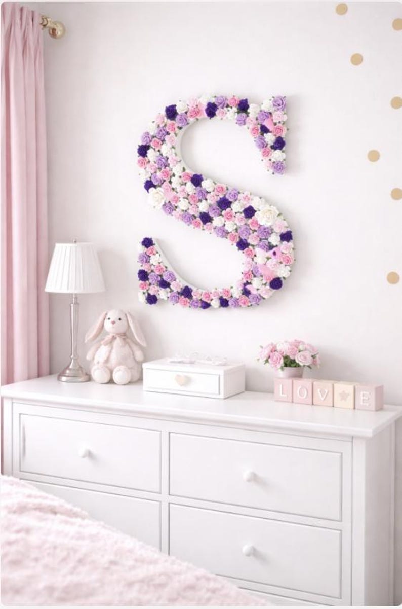 Personalisierte Holzbuchstabe Dekor Papierblume personalisierte Buchstabe Holzblume Brief für Mädchen-Kinderzimmer und Mädchen-Schlafzimmer Kinderzimmer Wandkunst Bild 3