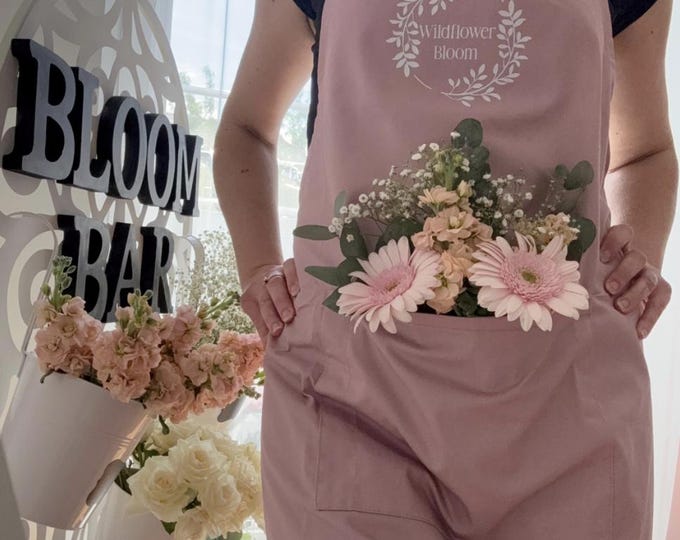 Featured listing image: Apron for florist - custom garden apron - gardening gift - personalised grandma present - work tunic with pockets