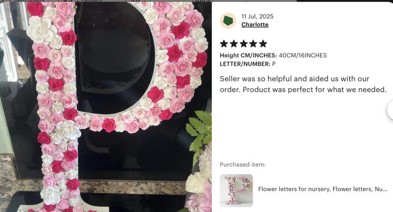 Letras de flores para quarto de bebê, Letras florais, Letras para berçário, Letras com motivos florais, Presente para recém-nascido, Decoração para quarto de bebê, Presente para recém-nascido, Nomes de flores imagem 13