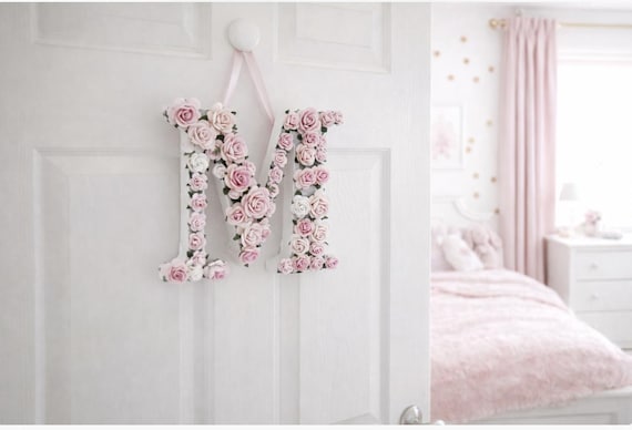 Wooden Letters door sign, Flower letter for girls nursery, New baby girl gift