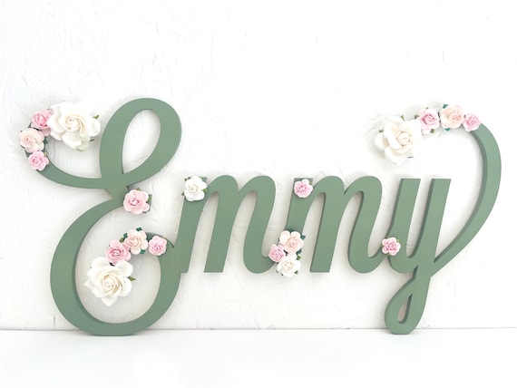 Personalised Wooden Name Sign – Floral Nursery Wall Decor and Baby Shower Gift