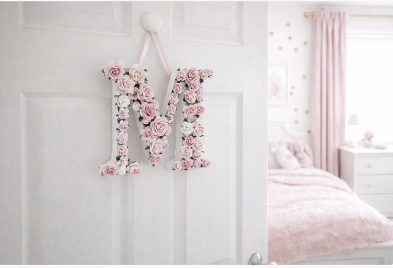 Personalisierte Holzbuchstabe Dekor Papierblume personalisierte Buchstabe Holzblume Brief für Mädchen-Kinderzimmer und Mädchen-Schlafzimmer Kinderzimmer Wandkunst Bild 4