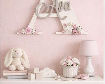 Personalised nursery letter flower letter for new baby gift name letter for nursery wall art wooden personalised letter for nursery wall
