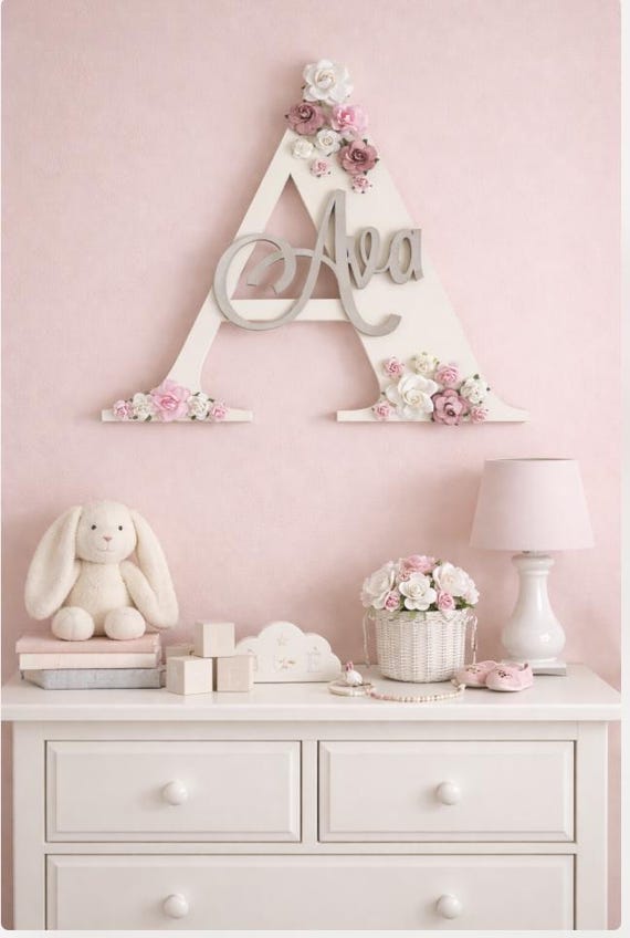 Personalised nursery letter flower letter for new baby gift name letter for nursery wall art wooden personalised letter for nursery wall