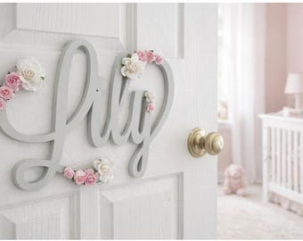 Wooden name door sign, Personalised baby name sign for nursery, Kids bedroom door sign
