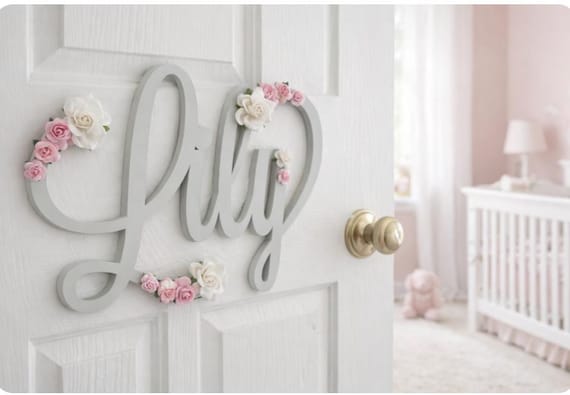 Wooden name sign, Personalised baby name sign for nursery, Kids bedroom door sign