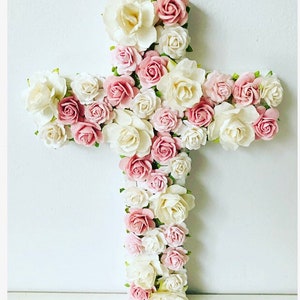 Cruz de flores, cruz de madera, regalo de bautismo, regalo de bautizo, cruz funeraria, regalo de comunión, decoración de bautizo, regalo de bebé recién nacido, regalo de niña