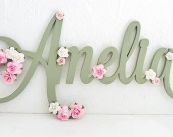 Personalised nursery wall decor, handmade custom decor, wooden name sign, kids bedroom door sign