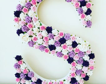 Personalised wooden flower letter nursery decor, new baby above crib or cot letters, wooden flower letter toy box name. flower door sign