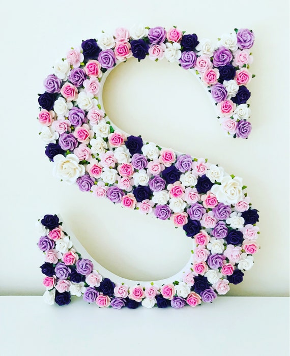 Personalised wooden flower letter nursery decor, new baby above crib or cot letters, wooden flower letter toy box name. flower door sign