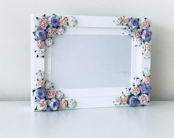 Flower frame gift floral frame Flower picture frame wooden personalised frame baby announcement frame gift flower photo wooden frame