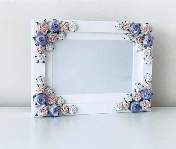 Flower frame gift floral frame Flower picture frame wooden personalised frame baby announcement frame gift flower photo wooden frame