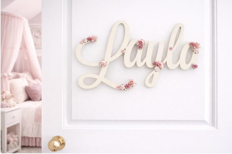 Wooden door sign, personalised name sign for nursery, toy box name image 3
