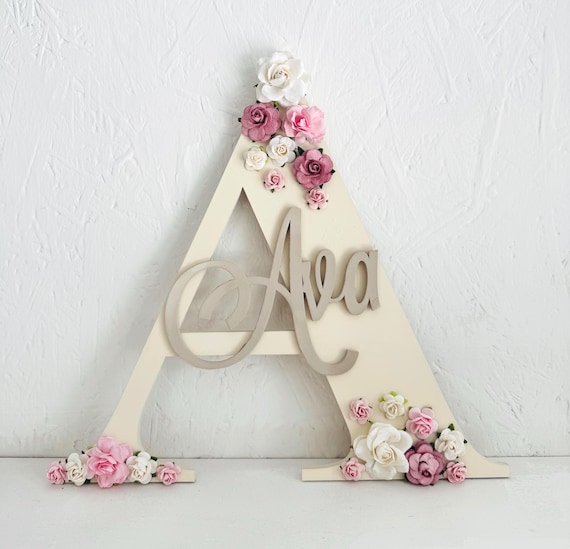 Personalised nursery letter flower letter for new baby gift name letter for nursery wall art wooden personalised letter for nursery wall